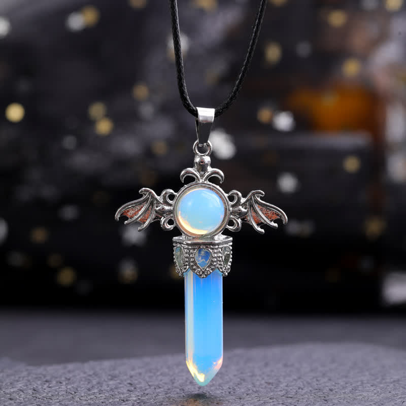Collier avec pendentif en pierre naturelle Olivenorma avec ailes d'ange et de diable