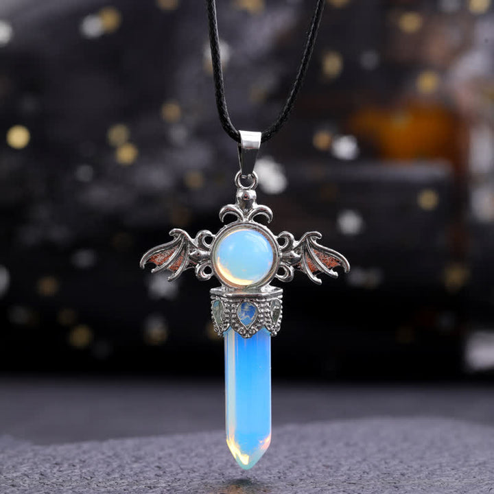 Collier avec pendentif en pierre naturelle Olivenorma avec ailes d'ange et de diable