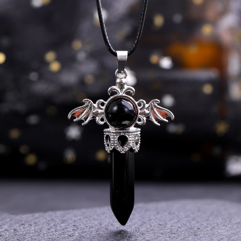 Collier avec pendentif en pierre naturelle Olivenorma avec ailes d'ange et de diable