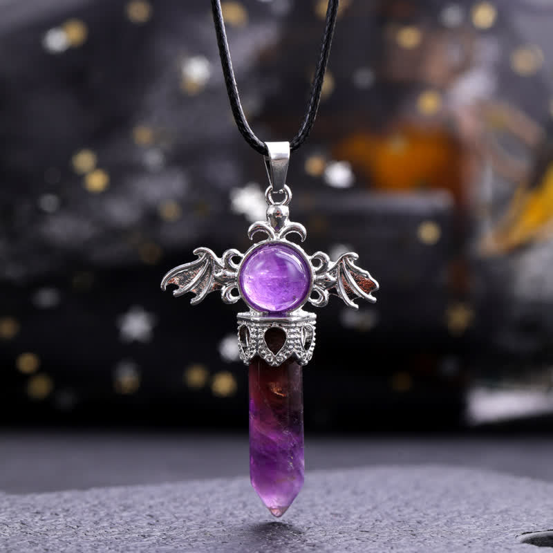 Collier avec pendentif en pierre naturelle Olivenorma avec ailes d'ange et de diable