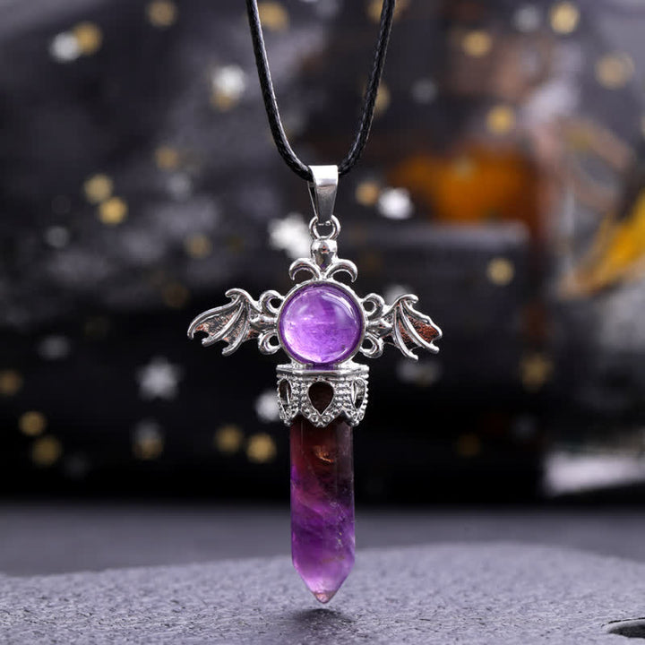 Collier avec pendentif en pierre naturelle Olivenorma avec ailes d'ange et de diable