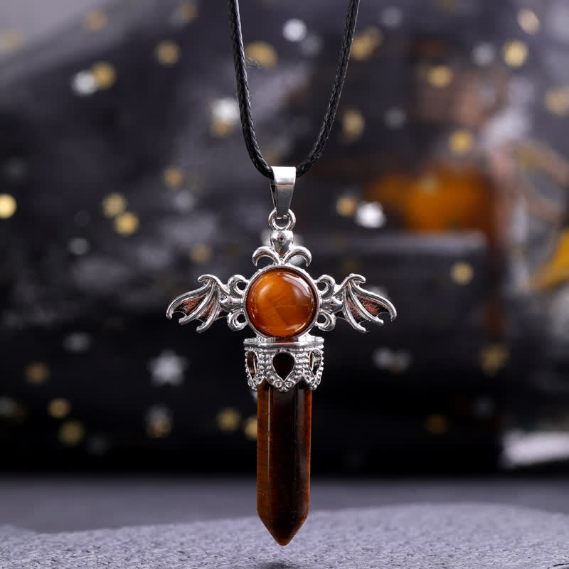 Collier avec pendentif en pierre naturelle Olivenorma avec ailes d'ange et de diable