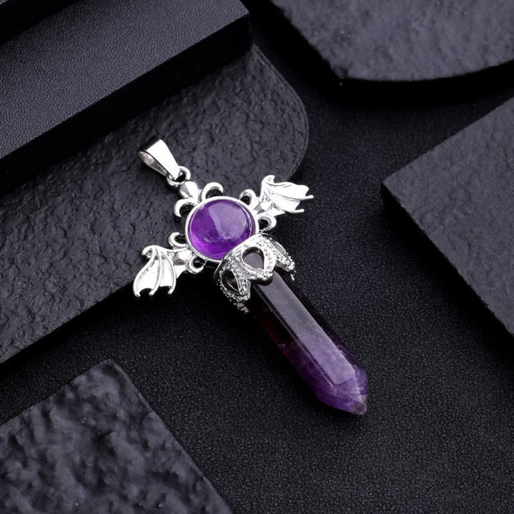 Collier avec pendentif en pierre naturelle Olivenorma avec ailes d'ange et de diable