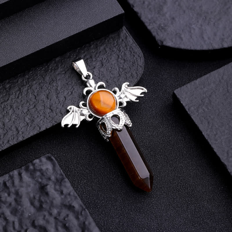 Collier avec pendentif en pierre naturelle Olivenorma avec ailes d'ange et de diable