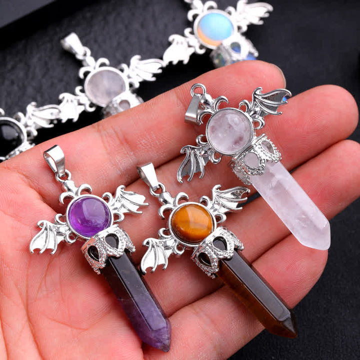 Collier avec pendentif en pierre naturelle Olivenorma avec ailes d'ange et de diable