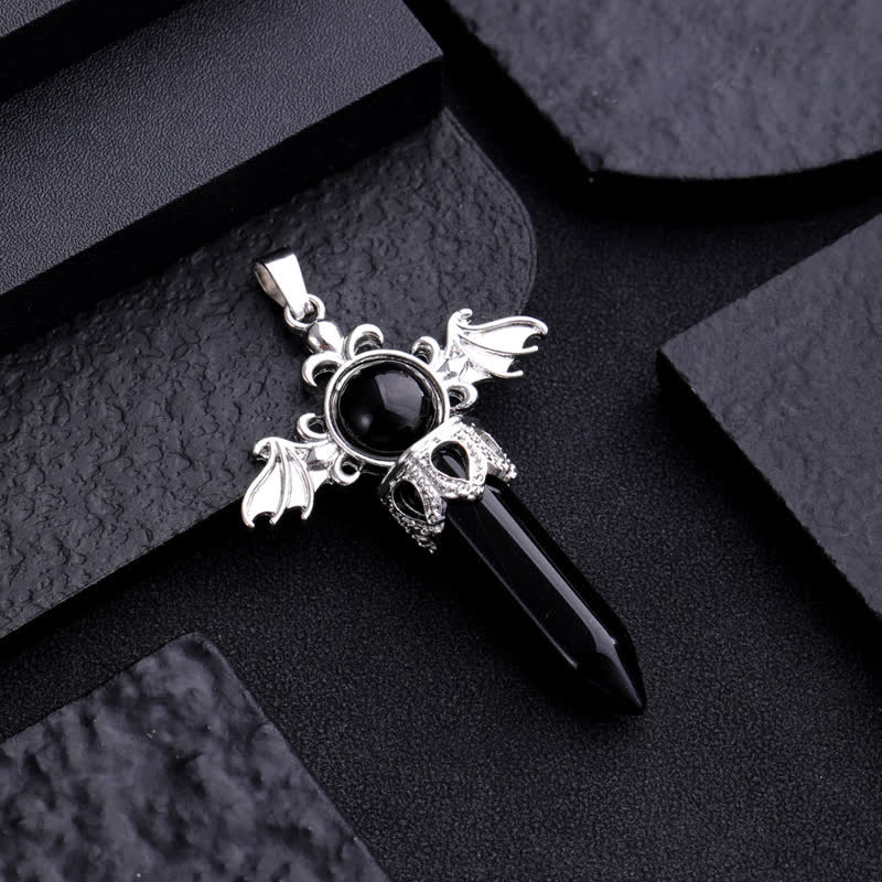 Collier avec pendentif en pierre naturelle Olivenorma avec ailes d'ange et de diable