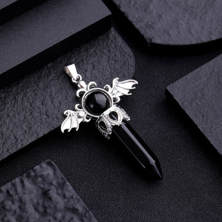 Collier avec pendentif en pierre naturelle Olivenorma avec ailes d'ange et de diable