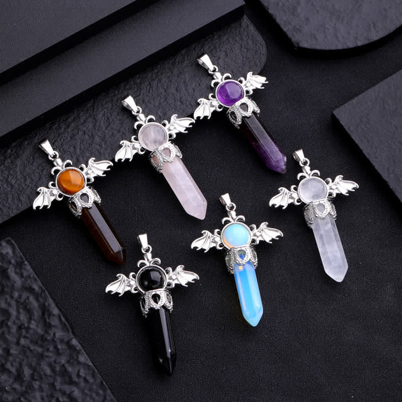 Collier avec pendentif en pierre naturelle Olivenorma avec ailes d'ange et de diable