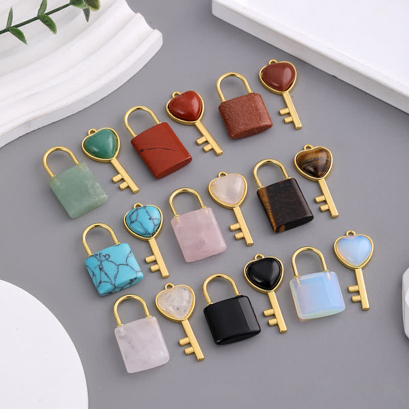 Collier avec pendentif en forme de cadenas d'amour en pierre naturelle Olivenorma