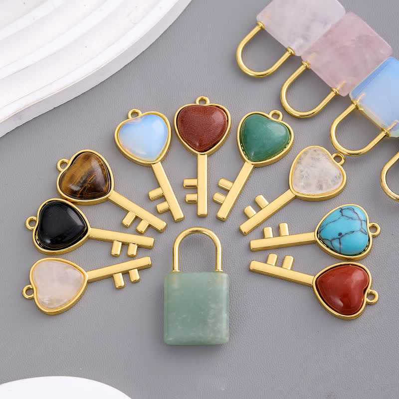 Collier avec pendentif en forme de cadenas d'amour en pierre naturelle Olivenorma