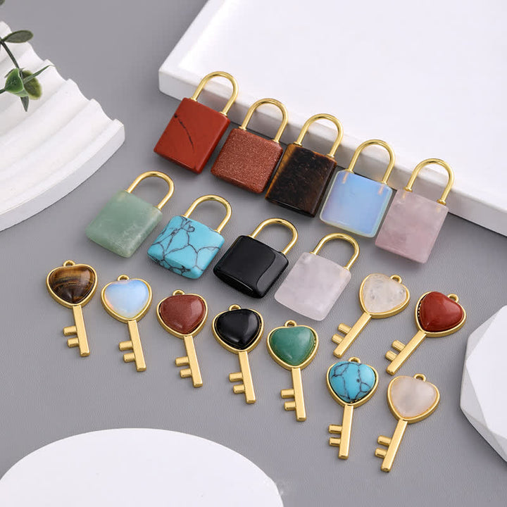 Collier avec pendentif en forme de cadenas d'amour en pierre naturelle Olivenorma