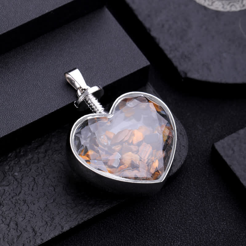 Collier pendentif coeur en verre avec gravier coloré naturel Olivenorma