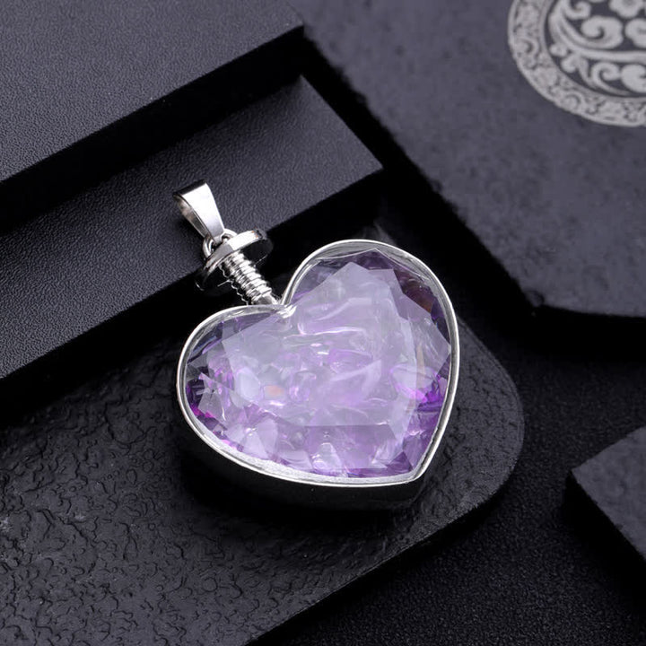 Collier pendentif coeur en verre avec gravier coloré naturel Olivenorma