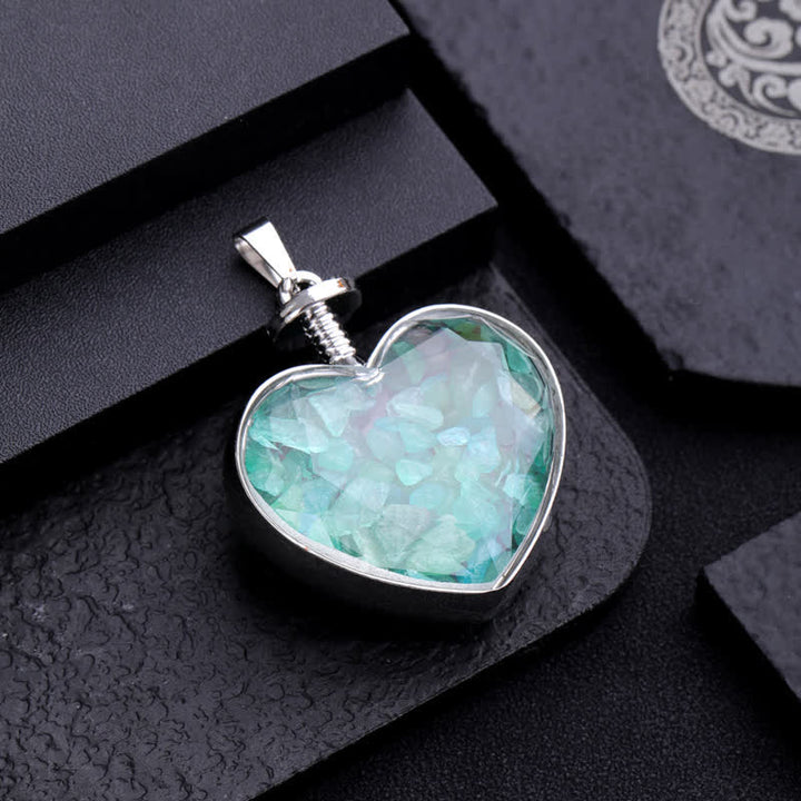 Collier pendentif coeur en verre avec gravier coloré naturel Olivenorma