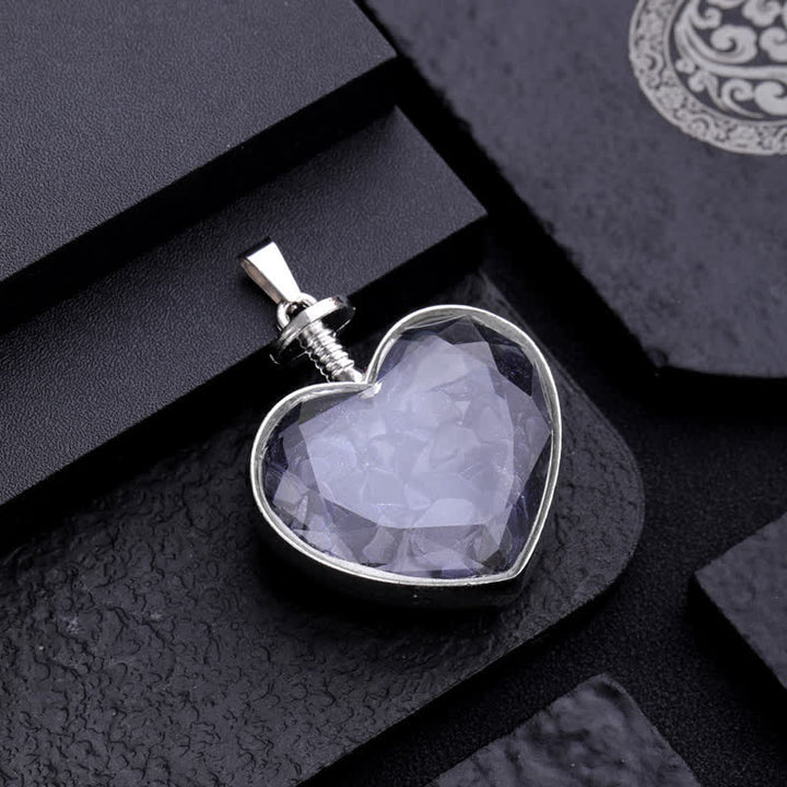 Collier pendentif coeur en verre avec gravier coloré naturel Olivenorma