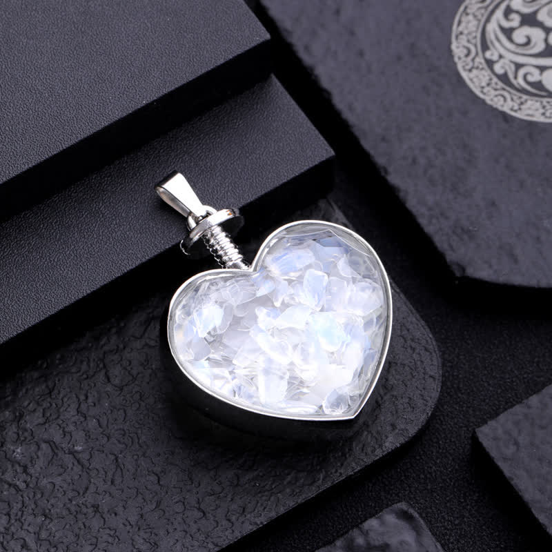 Collier pendentif coeur en verre avec gravier coloré naturel Olivenorma