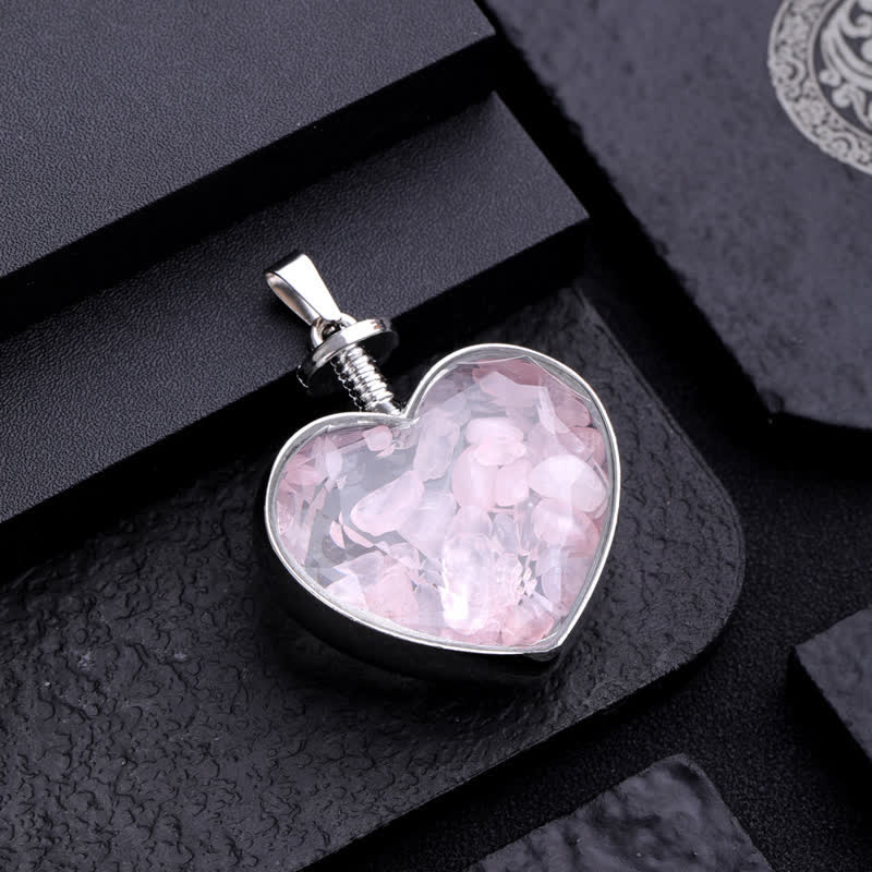 Collier pendentif coeur en verre avec gravier coloré naturel Olivenorma