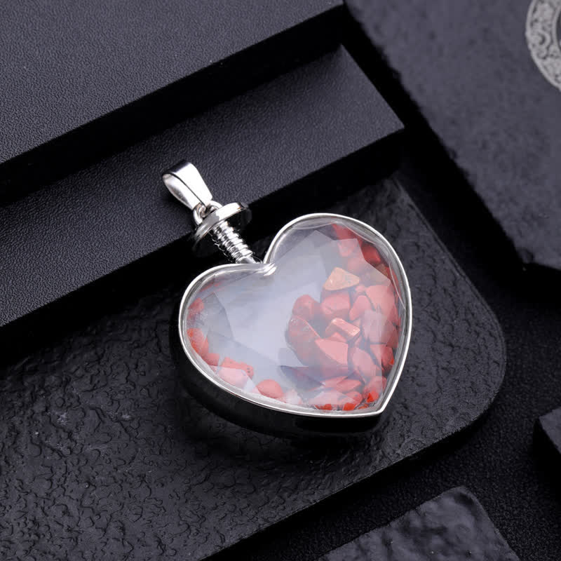 Collier pendentif coeur en verre avec gravier coloré naturel Olivenorma