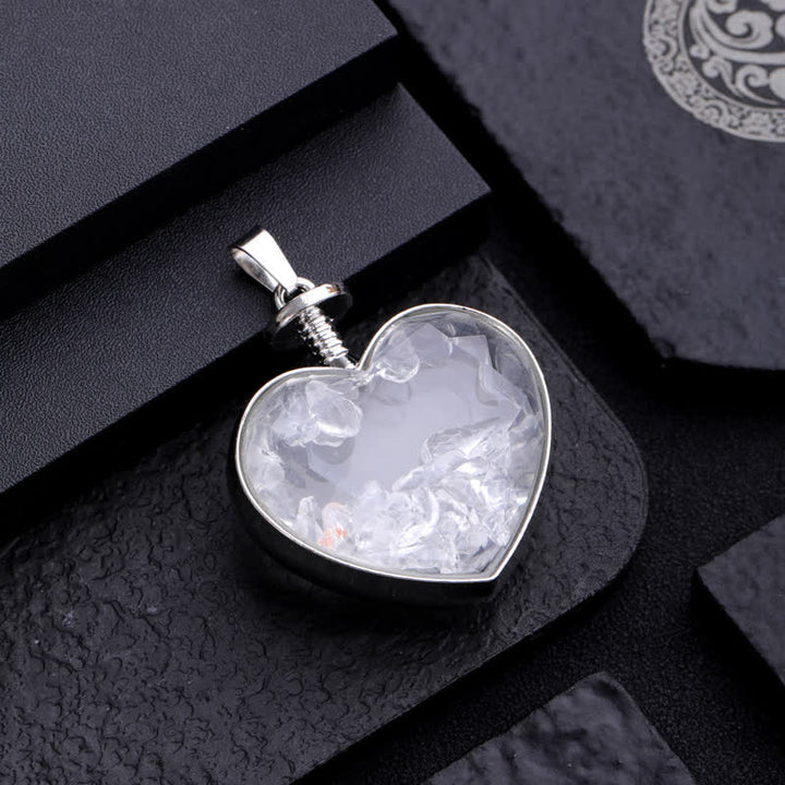 Collier pendentif coeur en verre avec gravier coloré naturel Olivenorma