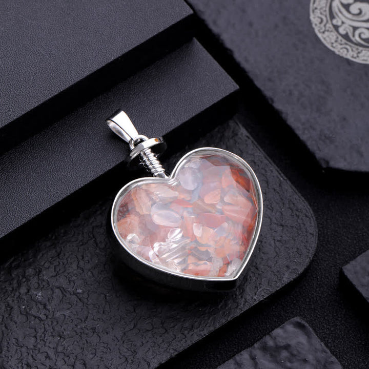 Collier pendentif coeur en verre avec gravier coloré naturel Olivenorma