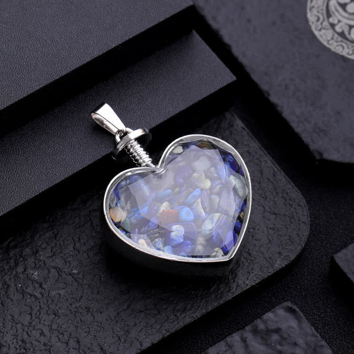 Collier pendentif coeur en verre avec gravier coloré naturel Olivenorma