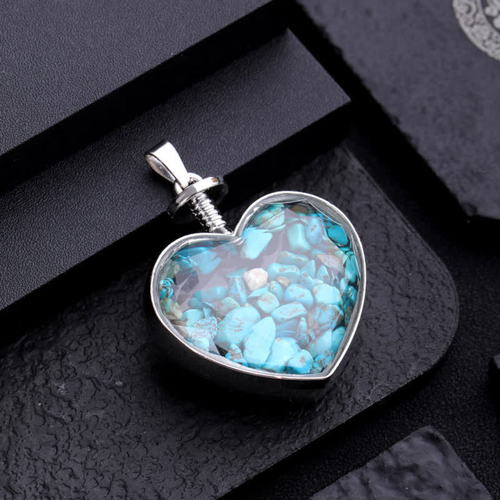 Collier pendentif coeur en verre avec gravier coloré naturel Olivenorma