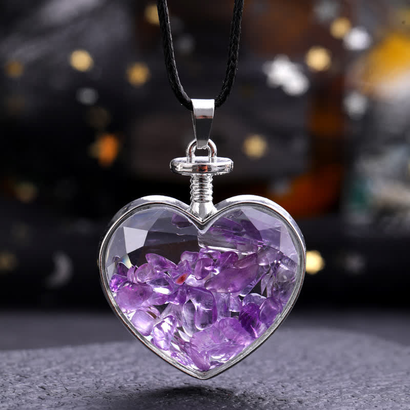 Collier pendentif coeur en verre avec gravier coloré naturel Olivenorma