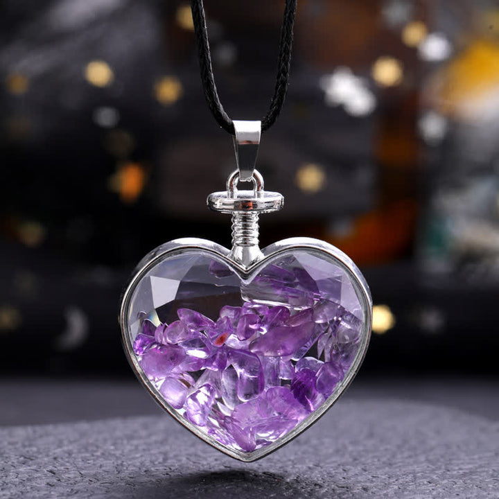 Collier pendentif coeur en verre avec gravier coloré naturel Olivenorma