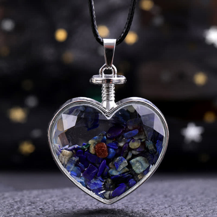 Collier pendentif coeur en verre avec gravier coloré naturel Olivenorma