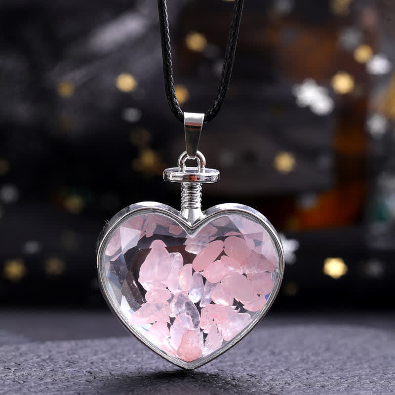 Collier pendentif coeur en verre avec gravier coloré naturel Olivenorma
