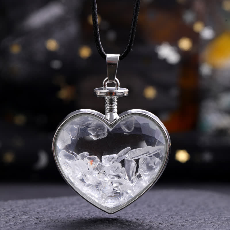 Collier pendentif coeur en verre avec gravier coloré naturel Olivenorma