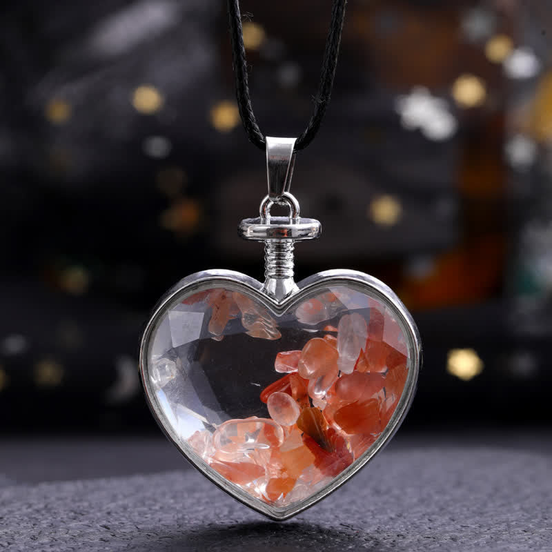 Collier pendentif coeur en verre avec gravier coloré naturel Olivenorma