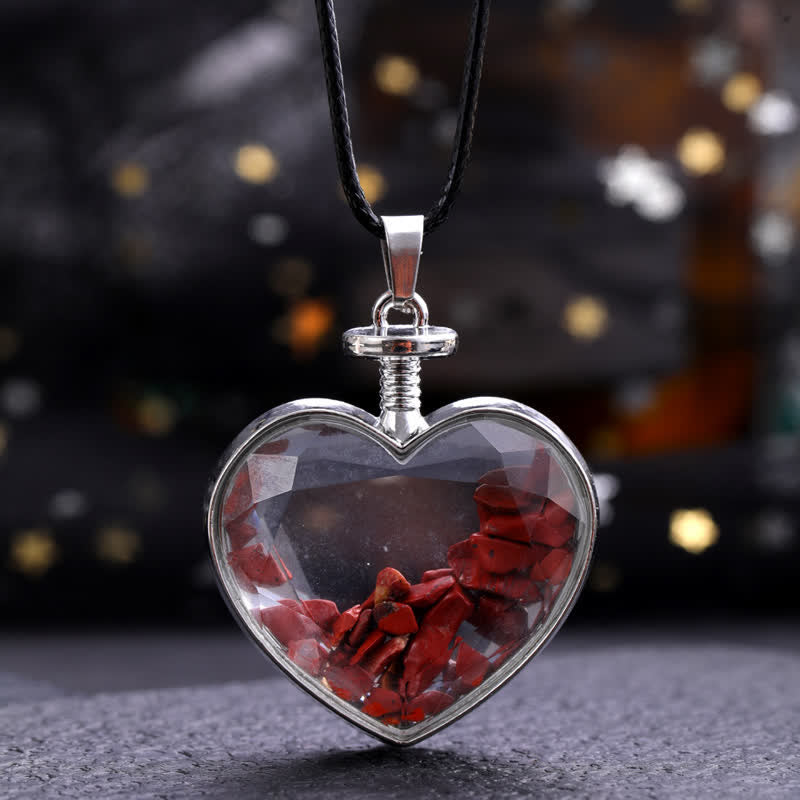 Collier pendentif coeur en verre avec gravier coloré naturel Olivenorma