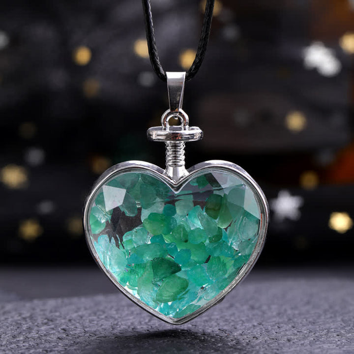 Collier pendentif coeur en verre avec gravier coloré naturel Olivenorma