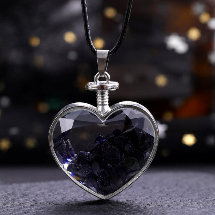 Collier pendentif coeur en verre avec gravier coloré naturel Olivenorma