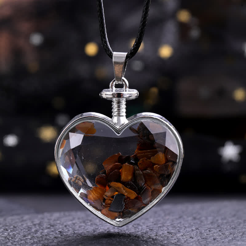 Collier pendentif coeur en verre avec gravier coloré naturel Olivenorma