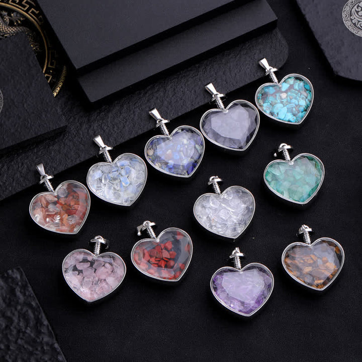 Collier pendentif coeur en verre avec gravier coloré naturel Olivenorma