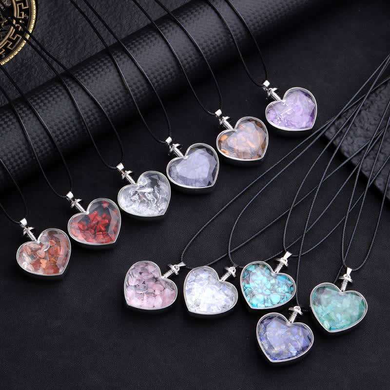 Collier pendentif coeur en verre avec gravier coloré naturel Olivenorma