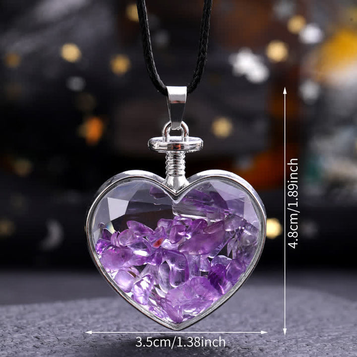 Collier pendentif coeur en verre avec gravier coloré naturel Olivenorma