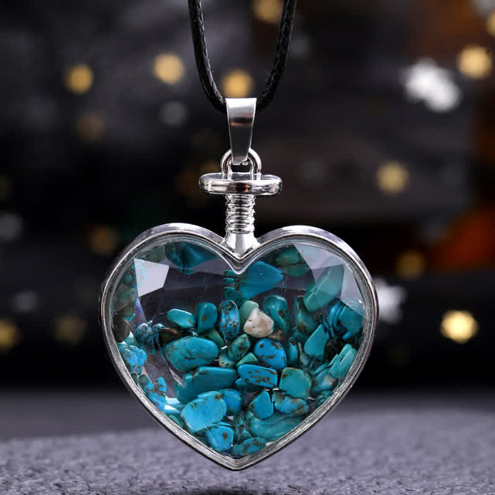 Collier pendentif coeur en verre avec gravier coloré naturel Olivenorma