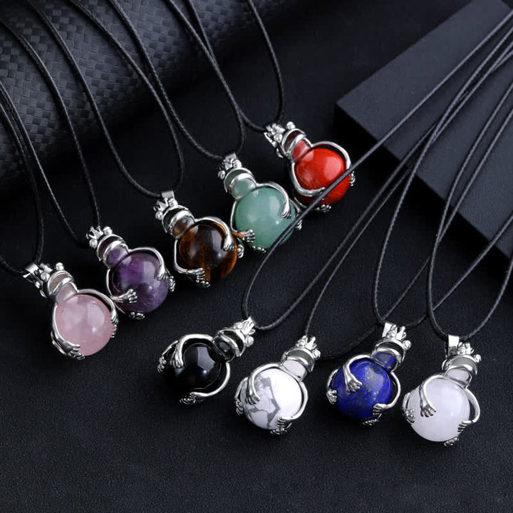 Collier pendentif en pierre naturelle avec grenouille drôle Olivenorma