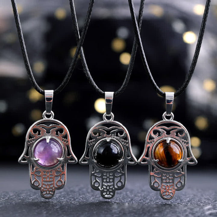 Collier avec pendentif symbole Hamsa en pierre naturelle Olivenorma