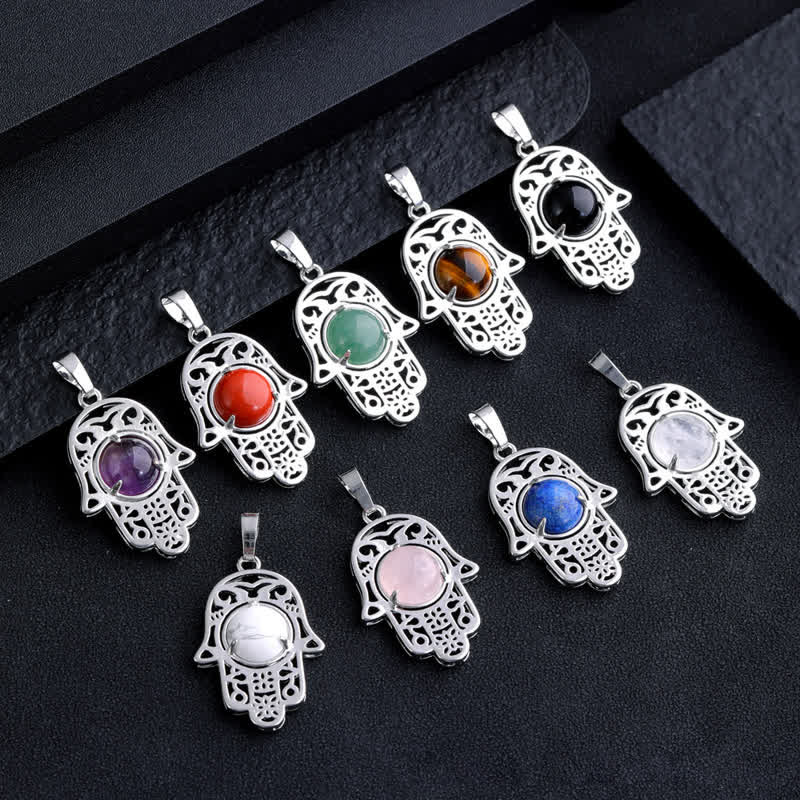 Collier avec pendentif symbole Hamsa en pierre naturelle Olivenorma