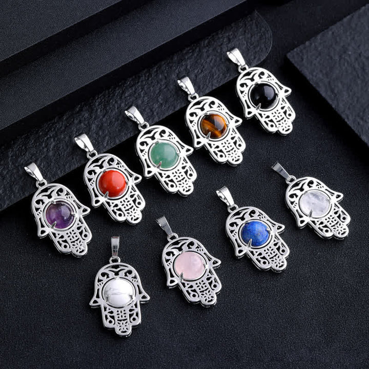 Collier avec pendentif symbole Hamsa en pierre naturelle Olivenorma