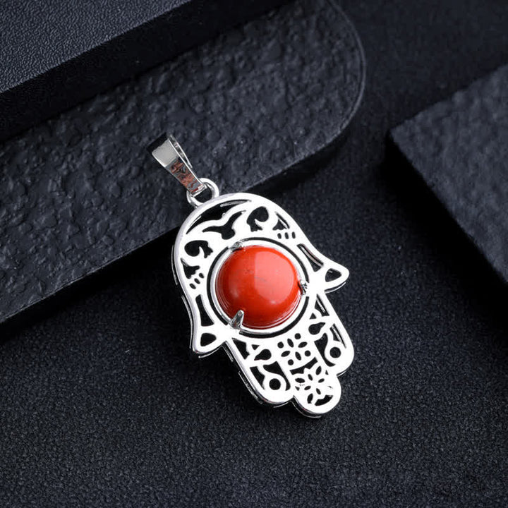 Collier avec pendentif symbole Hamsa en pierre naturelle Olivenorma