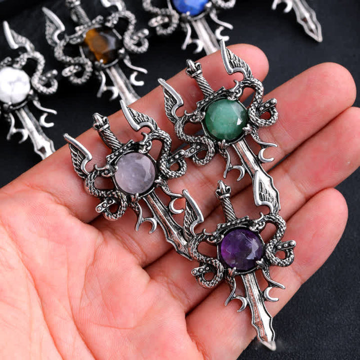 Collier pendentif épée de dragon volant en pierre naturelle Olivenorma