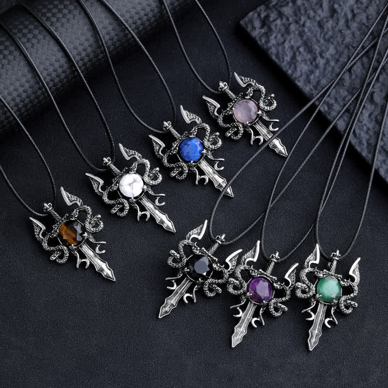 Collier pendentif épée de dragon volant en pierre naturelle Olivenorma