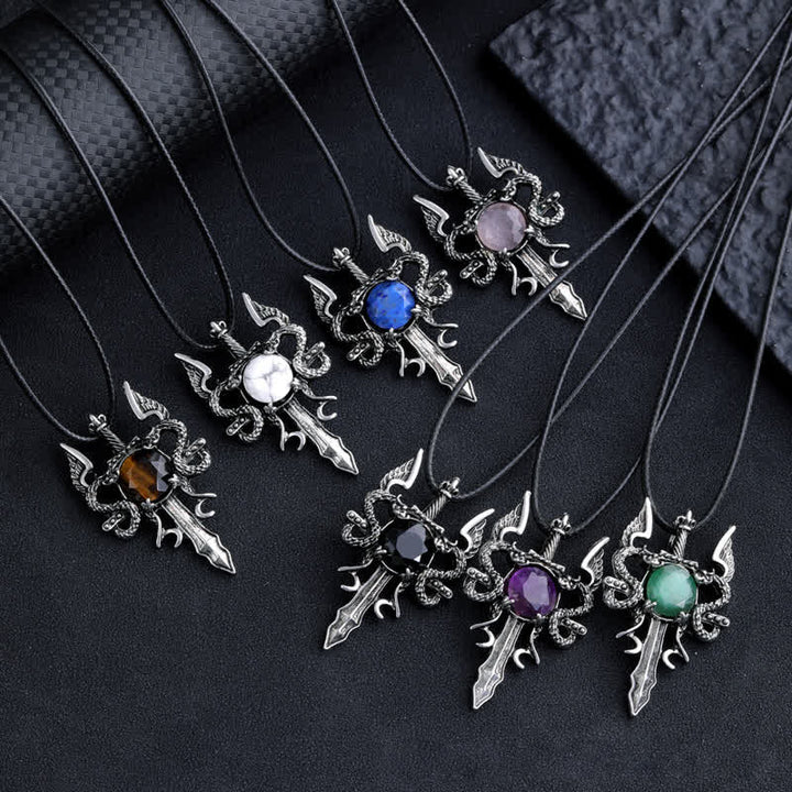 Collier pendentif épée de dragon volant en pierre naturelle Olivenorma