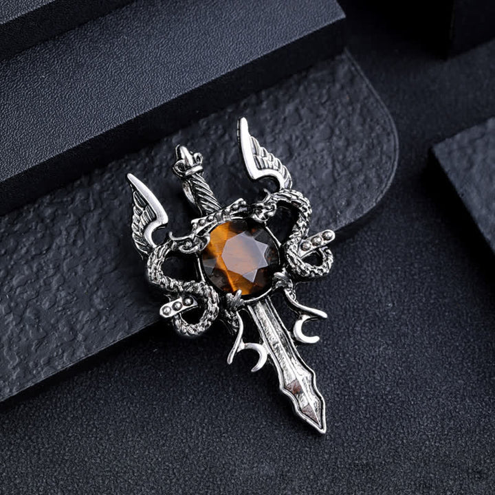 Collier pendentif épée de dragon volant en pierre naturelle Olivenorma