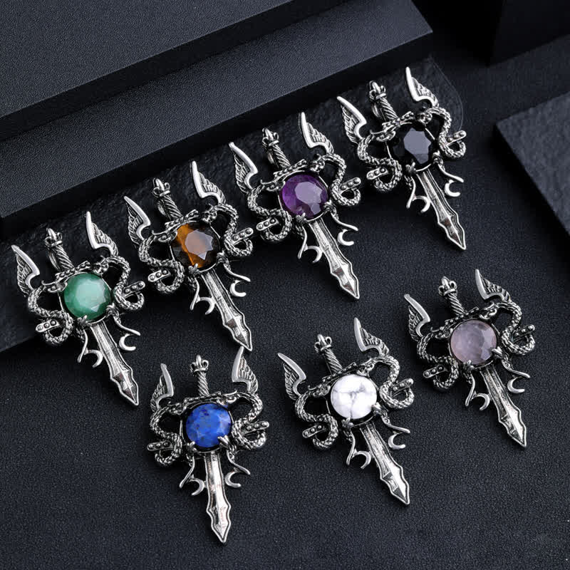 Collier pendentif épée de dragon volant en pierre naturelle Olivenorma